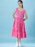 Girls Fit And Flare Tiered Cotton Midi Dress With Shrug (IW-BIRDPINK)