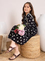Floral Printed Cotton Fit & Flare Round neck regular sleeves Midi Dress (IW-BLACKKANTHA)
