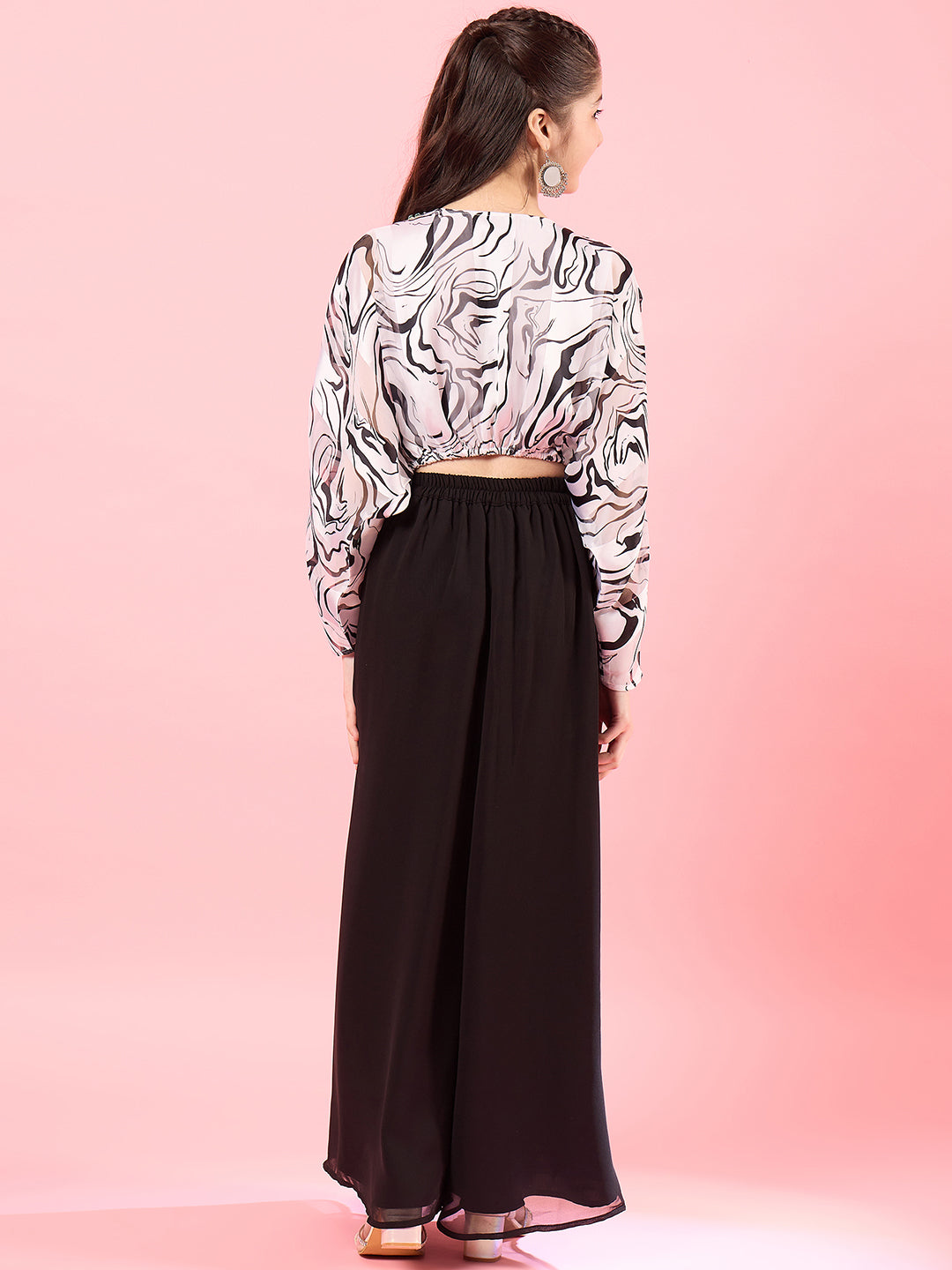 Girls Printed Top with Palazzos (IW-BLACKMIRROR)