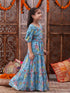 Pspeaches Girls Floral Printed Top With Skirt (IW-BLUEGGT)