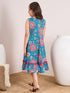 Girls Blue & pink Floral Printed Cotton A-Line Round collar Sleeveless Midi Dress (IW-BLUEPINKLEHRIYA)