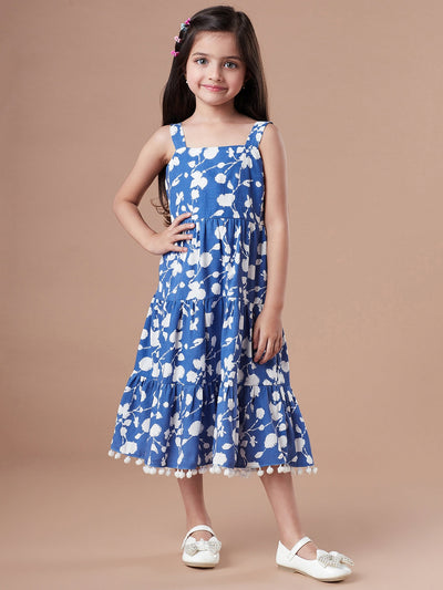 Girls Floral Print Fit & Flare Midi Dress (IW-BLUEPRINT)