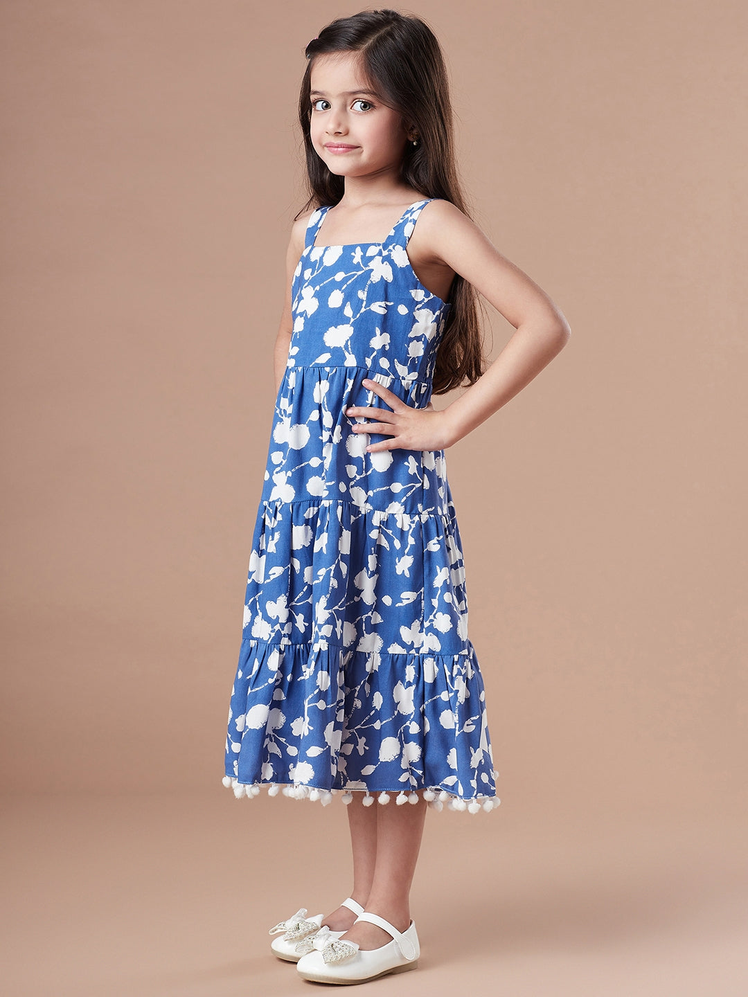 Girls Floral Print Fit & Flare Midi Dress (IW-BLUEPRINT)