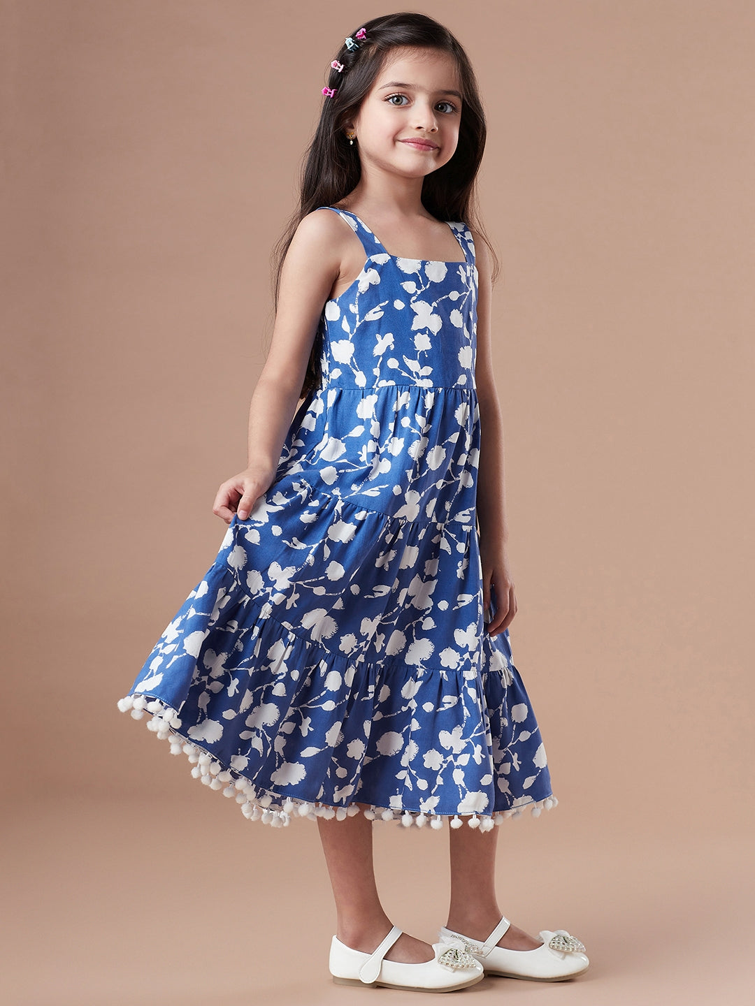 Girls Floral Print Fit & Flare Midi Dress (IW-BLUEPRINT)