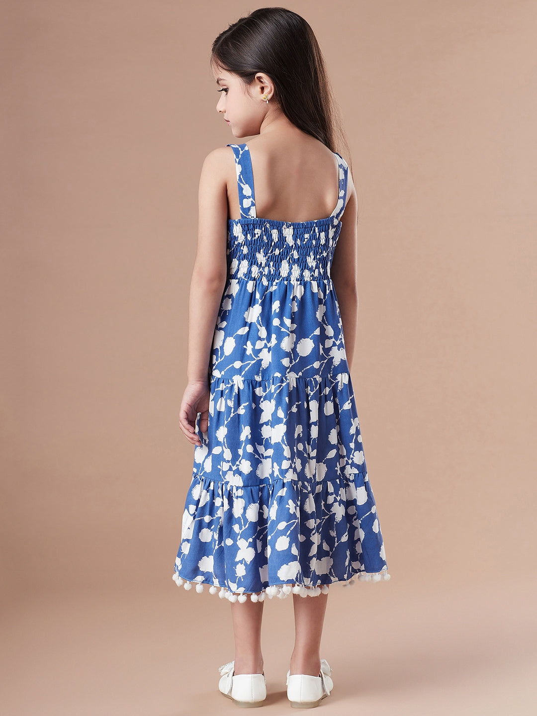 Girls Floral Print Fit & Flare Midi Dress (IW-BLUEPRINT)