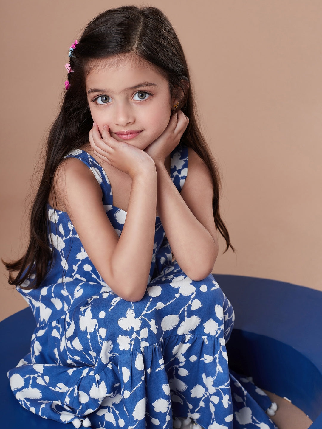Girls Floral Print Fit & Flare Midi Dress (IW-BLUEPRINT)