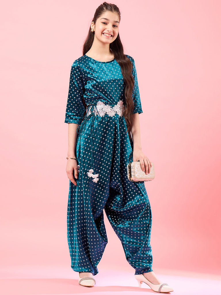Girls Printed Basic Jumpsuit (IW-BLUESATINDOT)
