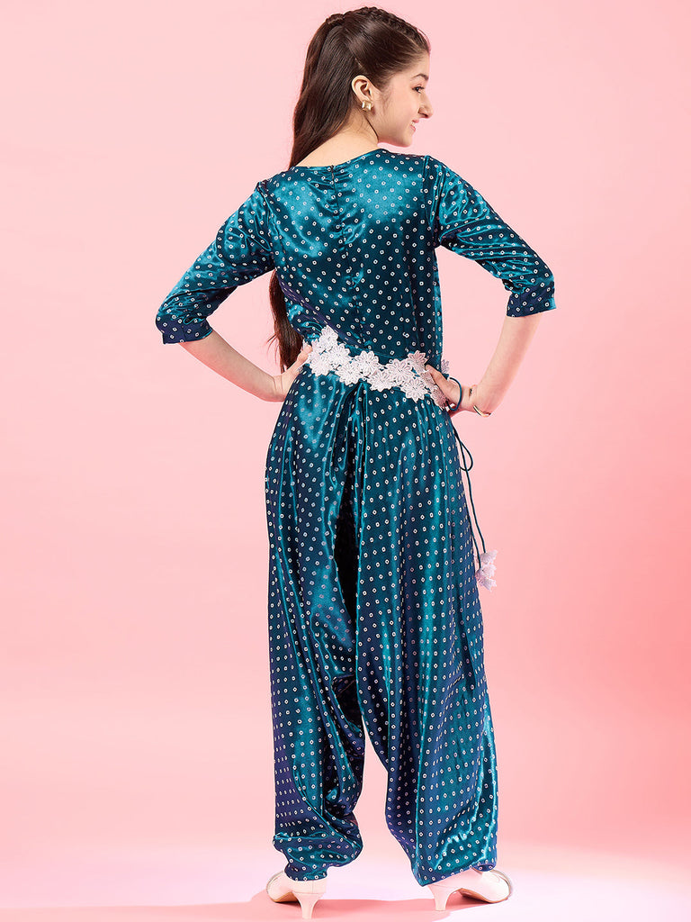 Girls Printed Basic Jumpsuit (IW-BLUESATINDOT)