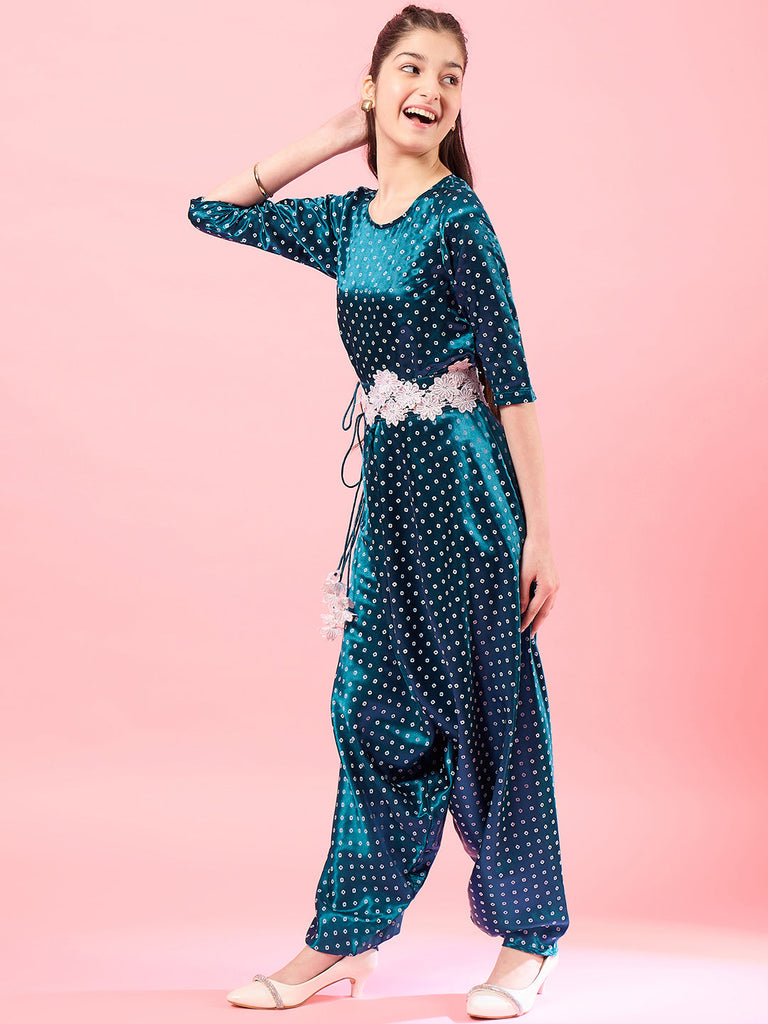 Girls Printed Basic Jumpsuit (IW-BLUESATINDOT)