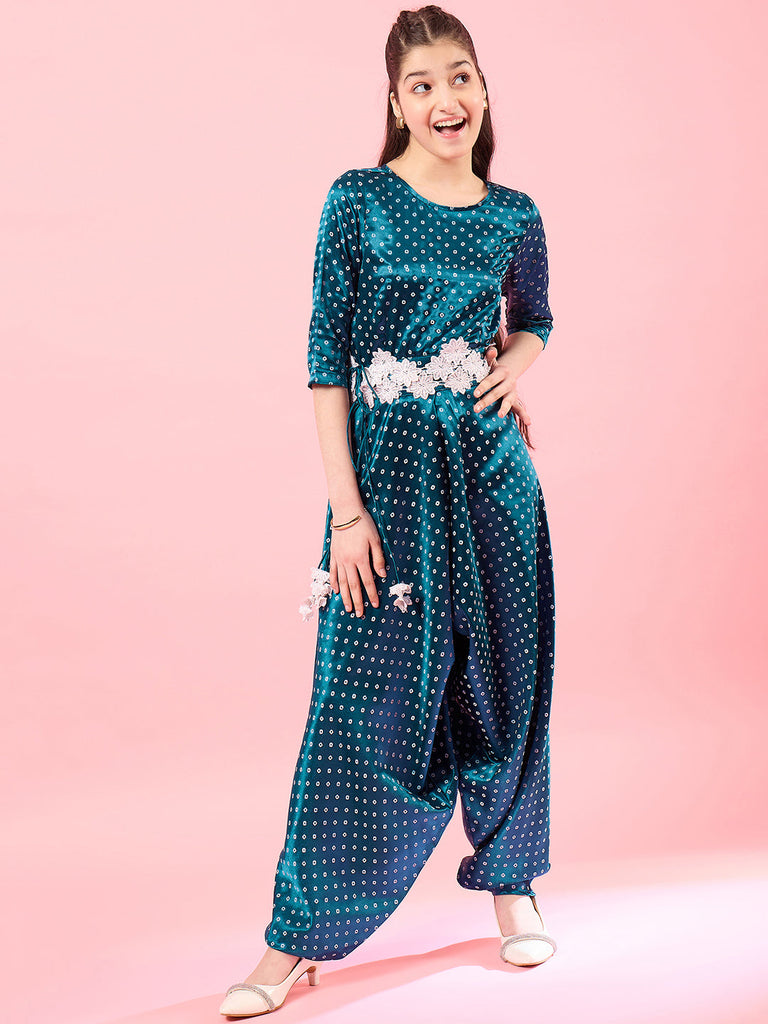 Girls Printed Basic Jumpsuit (IW-BLUESATINDOT)