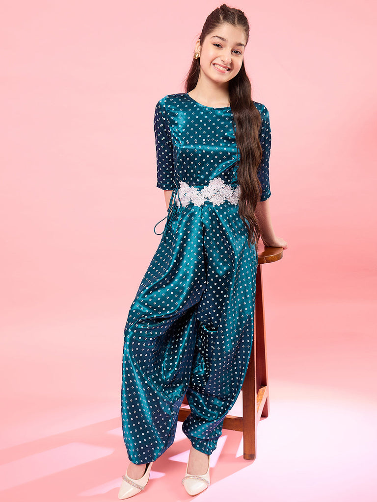 Girls Printed Basic Jumpsuit (IW-BLUESATINDOT)