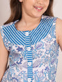 Blue Floral Printed Cotton A-Line Round neck Sleeveless Dress (IW-BLUESTRIPEJAAL)