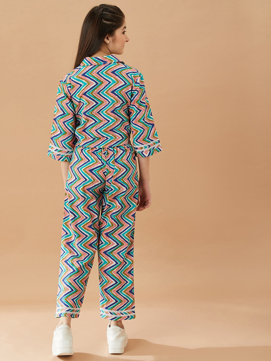 Girls Printed Pure Cotton Shirt with Trousers (IW-CHEVRONSET)