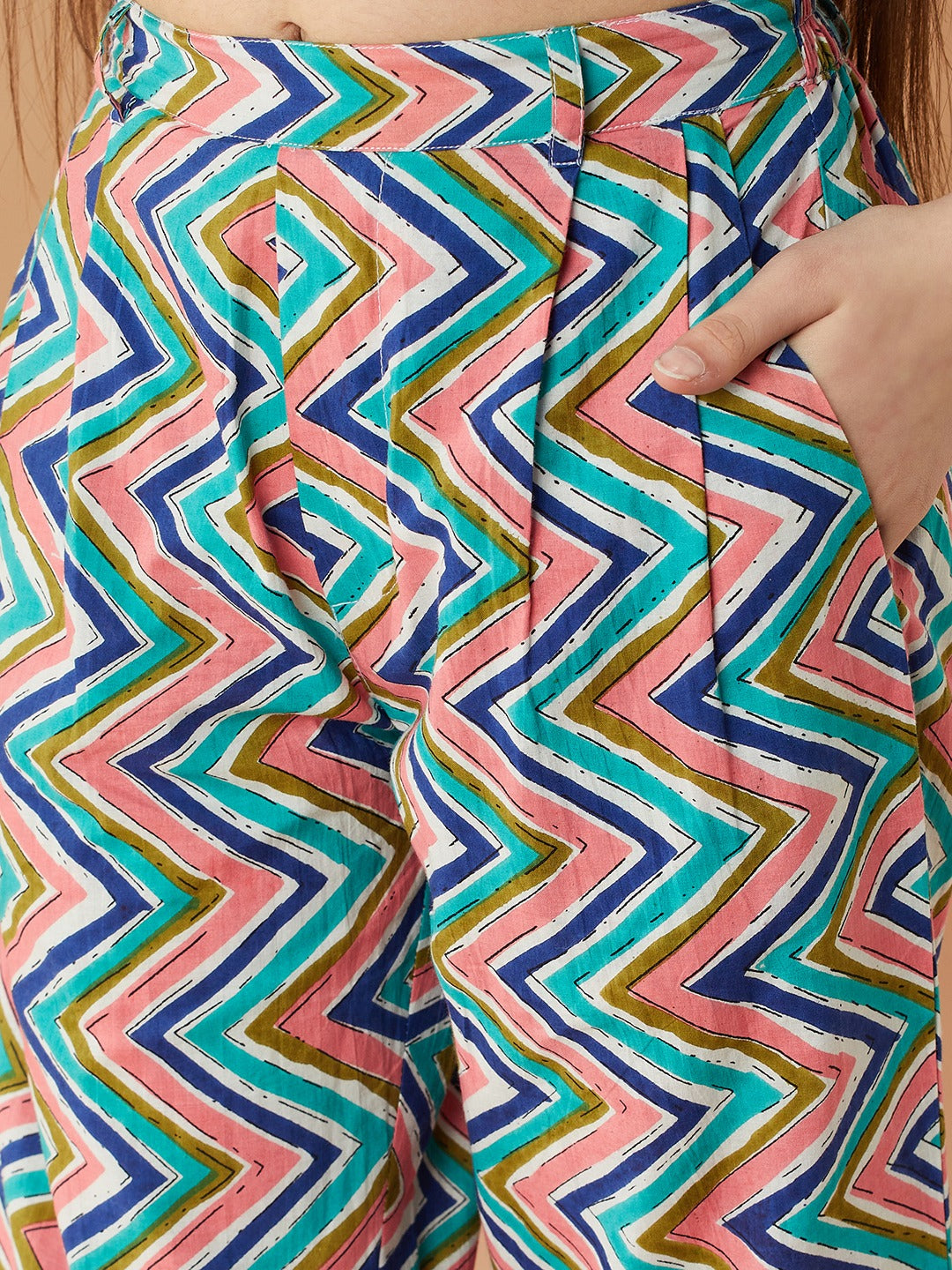 Girls Printed Pure Cotton Shirt with Trousers (IW-CHEVRONSET)
