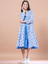 Girls Floral Print Round Neck Sleeveless Tiered Midi Fit & Flared Cotton Dress (IW-FIROZIBOOTI)