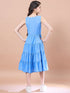 Girls Floral Print Round Neck Sleeveless Tiered Midi Fit & Flared Cotton Dress (IW-FIROZIBOOTI)