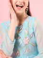Blue solid self design fit & flare dress Long Sleeves Round Neck Cotton Midi Dress (IW-FIROZIKOTAEMB)