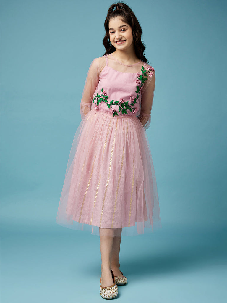 Girls Embellished Cotton Dress (IW-FLORALEMBROIDERY)
