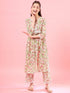 Girls Floral V-Neck Gotta Patti Pure Cotton A-Line Empire Kurta With Trouser (IW-FLORALJAAL)
