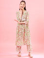 Girls Floral V-Neck Gotta Patti Pure Cotton A-Line Empire Kurta With Trouser (IW-FLORALJAAL)