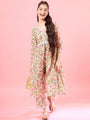 Girls Floral V-Neck Gotta Patti Pure Cotton A-Line Empire Kurta With Trouser (IW-FLORALJAAL)