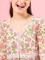 Girls Floral V-Neck Gotta Patti Pure Cotton A-Line Empire Kurta With Trouser (IW-FLORALJAAL)