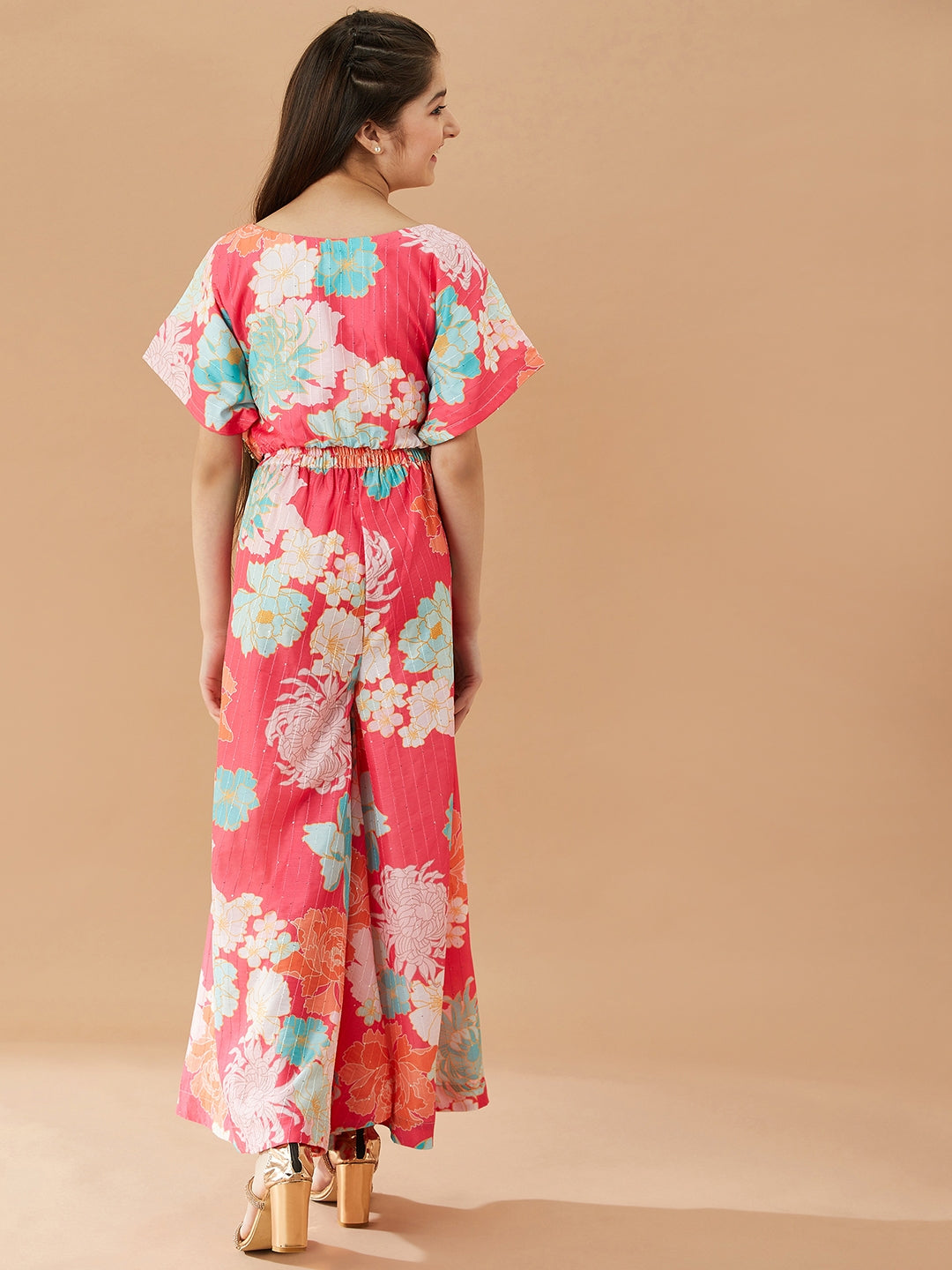 Girls Floral Printed Pure Cotton Top with Palazzos (IW-FLORALMAGENTA)