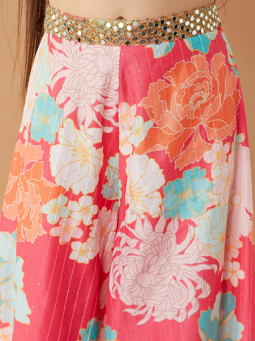 Girls Floral Printed Pure Cotton Top with Palazzos (IW-FLORALMAGENTA)