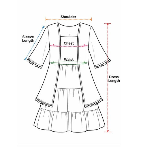 Pspeaches Girls Pink Solid Cotton A-Line Dress With Floral Print Cape ( Sku-Iw-Floralcape ) size chart