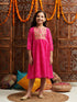 Pspeaches Girls Printed & Embroidered Fit & Flare Georgette Ethnic Dress (IW-GOTAMAGENTA)