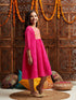 Pspeaches Girls Printed & Embroidered Fit & Flare Georgette Ethnic Dress (IW-GOTAMAGENTA)