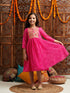 Pspeaches Girls Printed & Embroidered Fit & Flare Georgette Ethnic Dress (IW-GOTAMAGENTA)