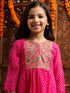 Pspeaches Girls Printed & Embroidered Fit & Flare Georgette Ethnic Dress (IW-GOTAMAGENTA)