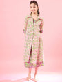 Girls Floral Print Square Neck Shoulder Straps Cotton A-Line Midi Dress (IW-GREENDOBBY)