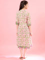 Girls Floral Print Square Neck Shoulder Straps Cotton A-Line Midi Dress (IW-GREENDOBBY)