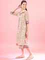 Girls Floral Print Square Neck Shoulder Straps Cotton A-Line Midi Dress (IW-GREENDOBBY)