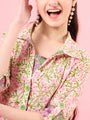 Girls Floral Print Square Neck Shoulder Straps Cotton A-Line Midi Dress (IW-GREENDOBBY)