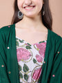 Girls Green floral print empire dress Square Neck Empire Cotton Midi Dress (IW-GREENMIRROR)