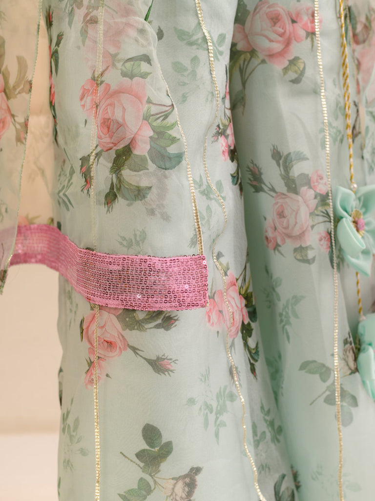 Girls Embellished Top With Palazzos (IW-GREENORGANZAROSE)