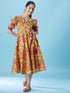 Girls Floral Printed A-Line Midi Dress (IW-JAALYELLOW)