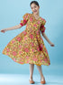 Girls Floral Printed A-Line Midi Dress (IW-JAALYELLOW)