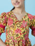 Girls Floral Printed A-Line Midi Dress (IW-JAALYELLOW)
