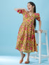 Girls Floral Printed A-Line Midi Dress (IW-JAALYELLOW)