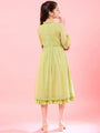 Girls Yellow solid fit & flare dress High Neck Puff Sleeves Opaque Midi Casual Dress (IW-LIMEKOTAEMB)