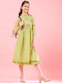 Girls Yellow solid fit & flare dress High Neck Puff Sleeves Opaque Midi Casual Dress (IW-LIMEKOTAEMB)