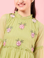 Girls Yellow solid fit & flare dress High Neck Puff Sleeves Opaque Midi Casual Dress (IW-LIMEKOTAEMB)