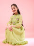 Girls Yellow solid fit & flare dress High Neck Puff Sleeves Opaque Midi Casual Dress (IW-LIMEKOTAEMB)