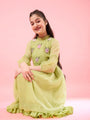 Girls Yellow solid fit & flare dress High Neck Puff Sleeves Opaque Midi Casual Dress (IW-LIMEKOTAEMB)