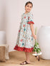Floral Printed Bell Sleeves Cotton A-Line Midi Dress (IW-LTBLUEJAAL)