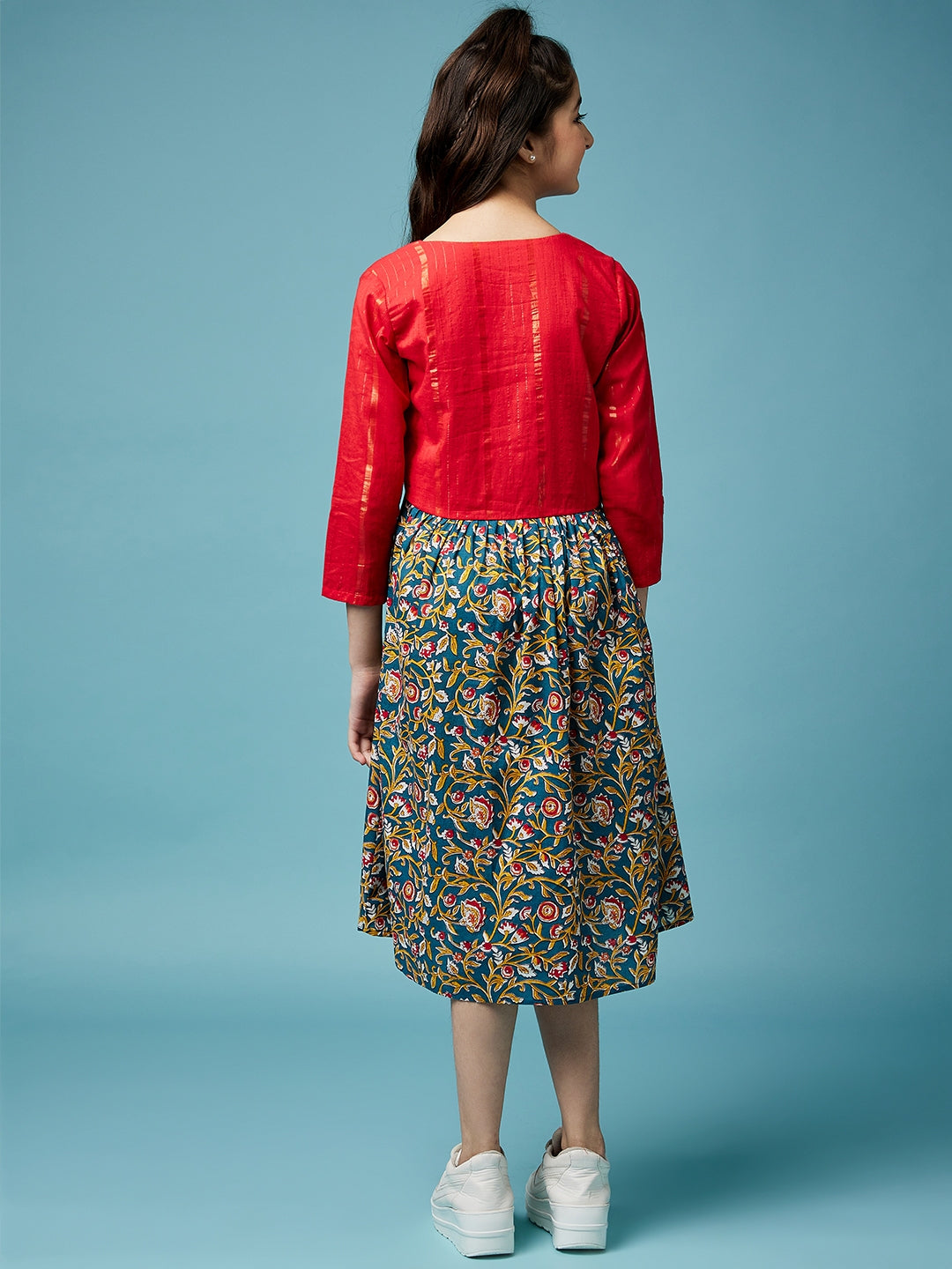 Floral Printed A-Line Cotton Midi Dress (IW-LUREXJAAL)